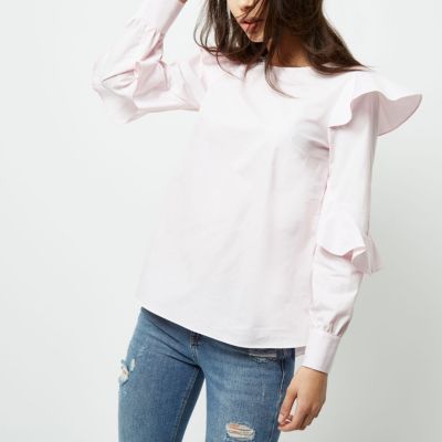 Pink frill sleeve loose shirt